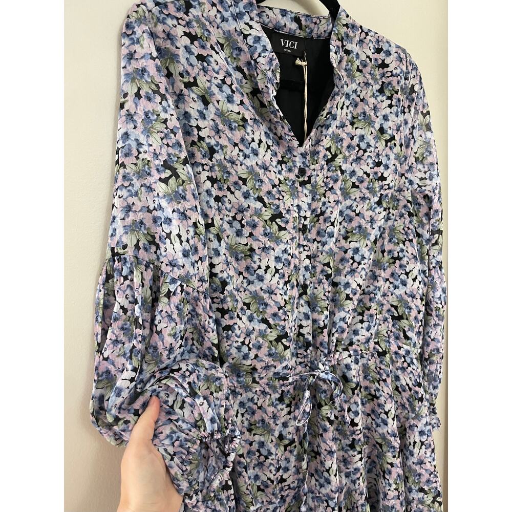NWT VICI Francine Feminine Floral Modern Tie Waist Balloon Sleeve Dress M - Picture 4 of 15